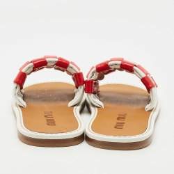 Pre Owned Miu Miu Multicolor Woven Leather Flat Slides Size 39