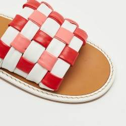 Pre Owned Miu Miu Multicolor Woven Leather Flat Slides Size 39