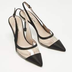 Pre Owned Miu Miu Black Satin And PVC Crystal Embellished Slingback Pumps Size 39