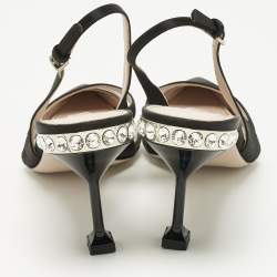 Pre Owned Miu Miu Black Satin And PVC Crystal Embellished Slingback Pumps Size 39