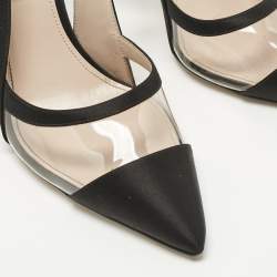 Pre Owned Miu Miu Black Satin And PVC Crystal Embellished Slingback Pumps Size 39