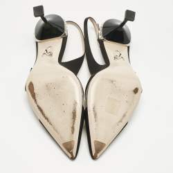 Pre Owned Miu Miu Black Satin And PVC Crystal Embellished Slingback Pumps Size 39