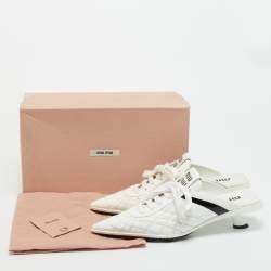 Pre Owned Miu Miu White Patent Leather Sneaker Mules Size 37.5