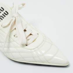 Pre Owned Miu Miu White Patent Leather Sneaker Mules Size 37.5