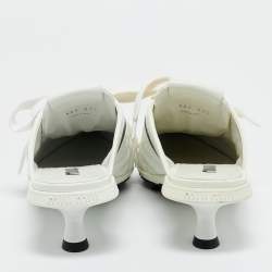 Pre Owned Miu Miu White Patent Leather Sneaker Mules Size 37.5