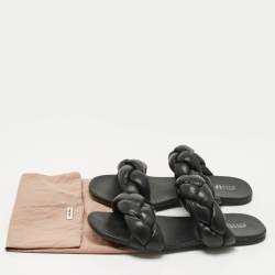 Pre Owned Miu Miu Black Woven Leather Flat Slides Size 39.5