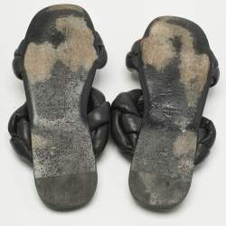 Pre Owned Miu Miu Black Woven Leather Flat Slides Size 39.5