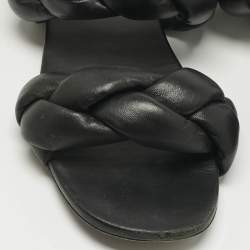 Pre Owned Miu Miu Black Woven Leather Flat Slides Size 39.5