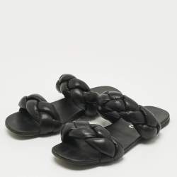 Pre Owned Miu Miu Black Woven Leather Flat Slides Size 39.5