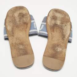 Pre Owned Miu Miu Blue Denim Logo Flat Slide Sandals Size 38