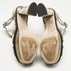 Pre Owned Miu Miu Multicolor Lizard Embossed Leather Crisscrss  Ankle Strap Sandals Size 38