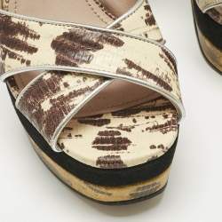 Pre Owned Miu Miu Multicolor Lizard Embossed Leather Crisscrss  Ankle Strap Sandals Size 38