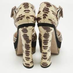 Pre Owned Miu Miu Multicolor Lizard Embossed Leather Crisscrss  Ankle Strap Sandals Size 38