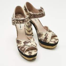 Pre Owned Miu Miu Multicolor Lizard Embossed Leather Crisscrss  Ankle Strap Sandals Size 38