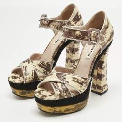 Pre Owned Miu Miu Multicolor Lizard Embossed Leather Crisscrss  Ankle Strap Sandals Size 38