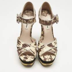 Pre Owned Miu Miu Multicolor Lizard Embossed Leather Crisscrss  Ankle Strap Sandals Size 38