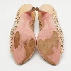 Pre Owned Miu Miu Beige Patent Leather Laser Cut Peep Toe Pumps Size 37.5