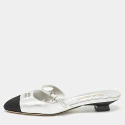 Pre Owned Miu Miu Silver Leather Decollete Mules Size 36
