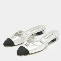 Pre Owned Miu Miu Silver Leather Decollete Mules Size 36