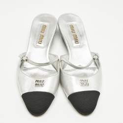 Pre Owned Miu Miu Silver Leather Decollete Mules Size 36