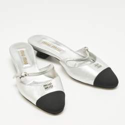 Pre Owned Miu Miu Silver Leather Decollete Mules Size 36