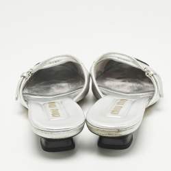 Pre Owned Miu Miu Silver Leather Decollete Mules Size 36