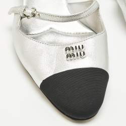 Pre Owned Miu Miu Silver Leather Decollete Mules Size 36