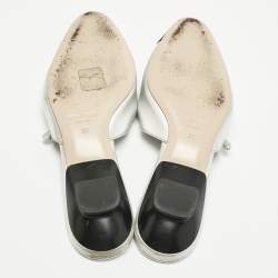 Pre Owned Miu Miu Silver Leather Decollete Mules Size 36