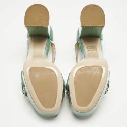 Pre Owned Miu Miu Light Green Patent Leather Crystals Embellished Platform Sandals Size 36.5