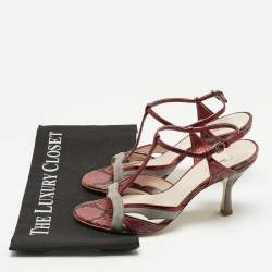 Pre Owned Miu Miu Multicolor Snakeskin Leather and Suede Ankle Strap Sandals Size 36.5