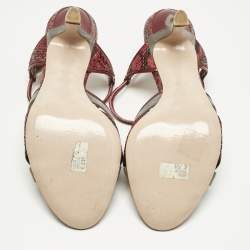 Pre Owned Miu Miu Multicolor Snakeskin Leather and Suede Ankle Strap Sandals Size 36.5