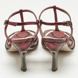 Pre Owned Miu Miu Multicolor Snakeskin Leather and Suede Ankle Strap Sandals Size 36.5