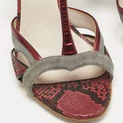 Pre Owned Miu Miu Multicolor Snakeskin Leather and Suede Ankle Strap Sandals Size 36.5