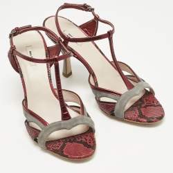 Pre Owned Miu Miu Multicolor Snakeskin Leather and Suede Ankle Strap Sandals Size 36.5