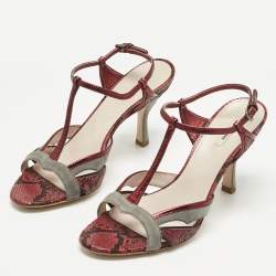 Pre Owned Miu Miu Multicolor Snakeskin Leather and Suede Ankle Strap Sandals Size 36.5