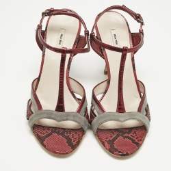 Pre Owned Miu Miu Multicolor Snakeskin Leather and Suede Ankle Strap Sandals Size 36.5