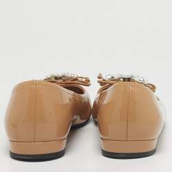 Pre Owned Miu Miu Beige Patent Leather Crystal Embellished Ballet Flats Size 36.5