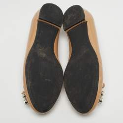 Pre Owned Miu Miu Beige Patent Leather Crystal Embellished Ballet Flats Size 36.5