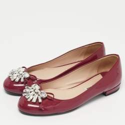 Pre Owned Miu Miu Purple Patent Leather Crystal Embellish Ballet Flats Size 37