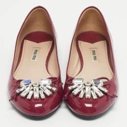 Pre Owned Miu Miu Purple Patent Leather Crystal Embellish Ballet Flats Size 37