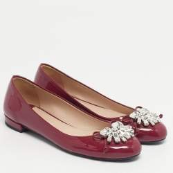 Pre Owned Miu Miu Purple Patent Leather Crystal Embellish Ballet Flats Size 37