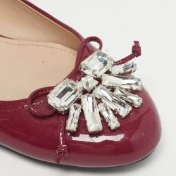Pre Owned Miu Miu Purple Patent Leather Crystal Embellish Ballet Flats Size 37