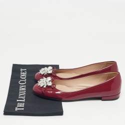 Pre Owned Miu Miu Purple Patent Leather Crystal Embellish Ballet Flats Size 37