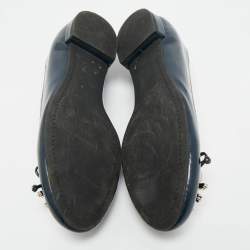 Pre Owned Miu Miu Navy Blue Patent Leather Crystal Embellished Ballet Flats Size 37