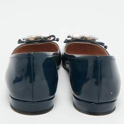 Pre Owned Miu Miu Navy Blue Patent Leather Crystal Embellished Ballet Flats Size 37