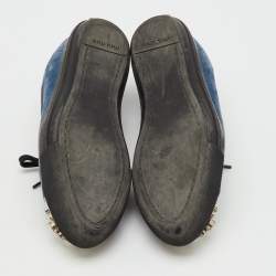 Pre Owned Miu Miu Blue/Black Suede Crystal Embellished Cap Toe Low Top Sneakers Size 39