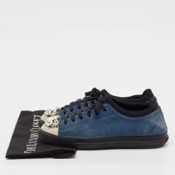 Pre Owned Miu Miu Blue/Black Suede Crystal Embellished Cap Toe Low Top Sneakers Size 39