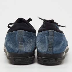 Pre Owned Miu Miu Blue/Black Suede Crystal Embellished Cap Toe Low Top Sneakers Size 39