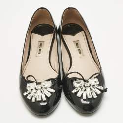 Pre Owned Miu Miu Black Crystal Embellish Patent Leather Ballet Flats Size 36.5