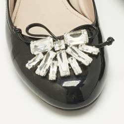 Pre Owned Miu Miu Black Crystal Embellish Patent Leather Ballet Flats Size 36.5